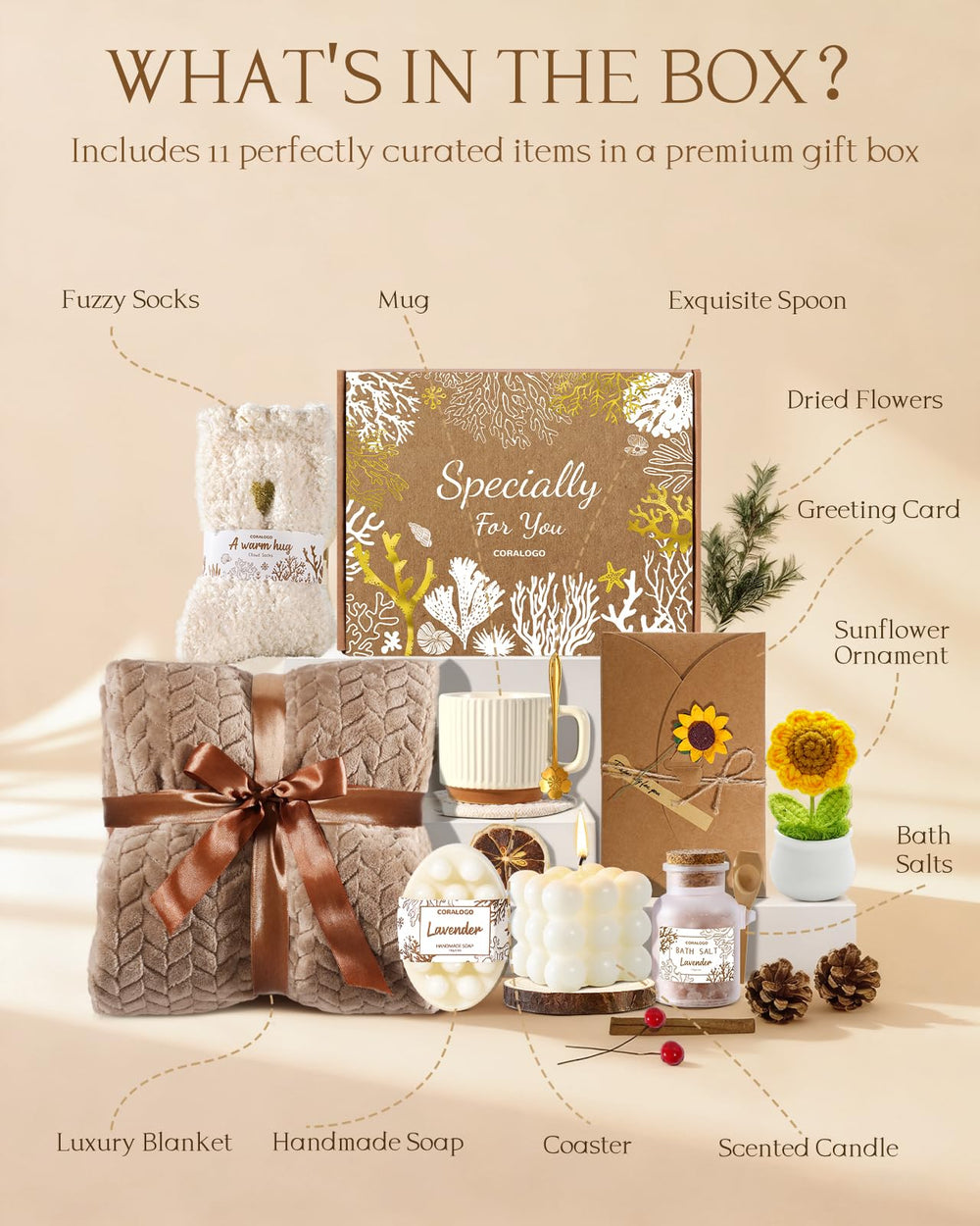Coralogo sunflower spa basket features handmade soaps for premium self care