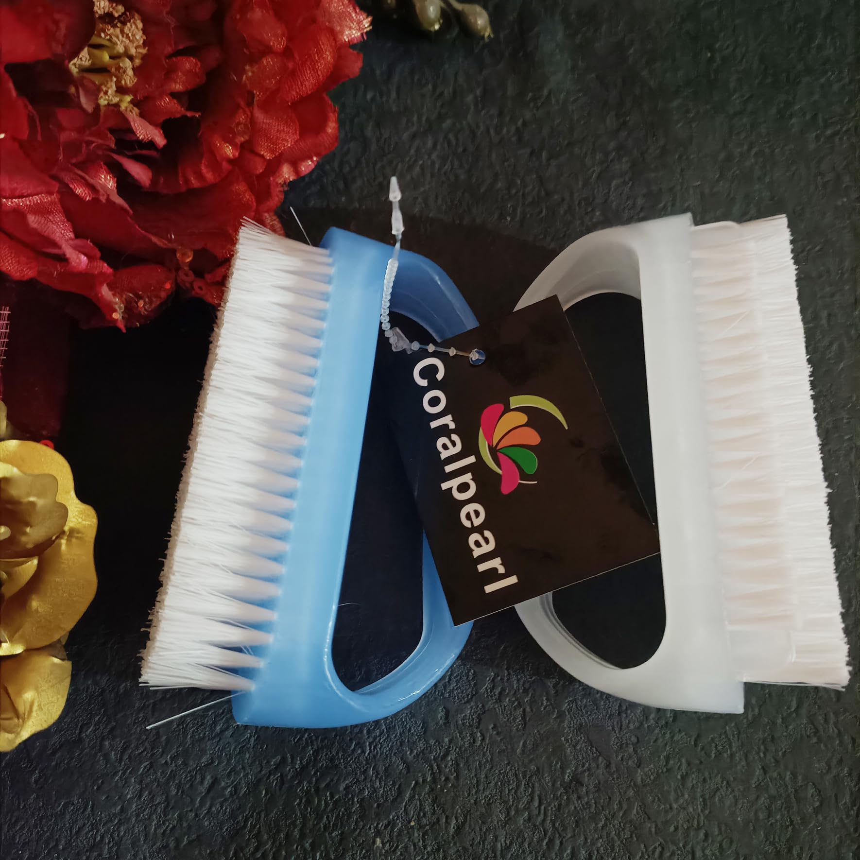 Coralpearl Nail Brush Ergonomic Handle for reduced hand fatigue during use.