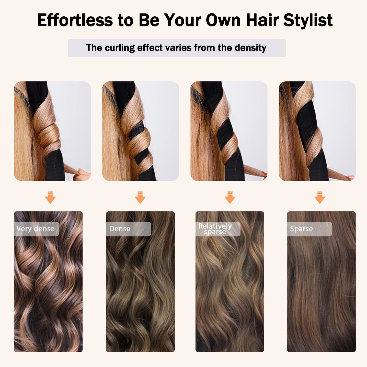 CORATED no-heat curl rod image emphasizes gentle design and odor-free styling.