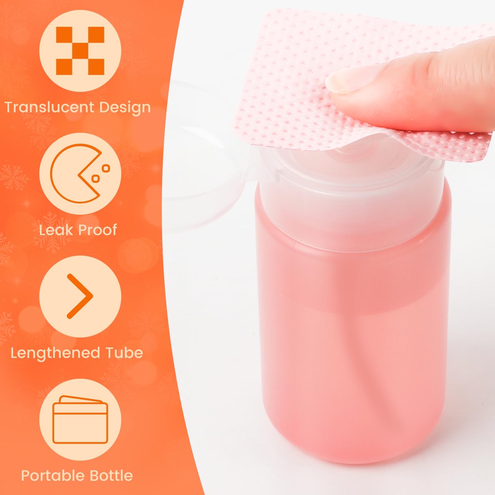 Corconess push-down dispensers extend to bottle bottom for full acetone utilization.
