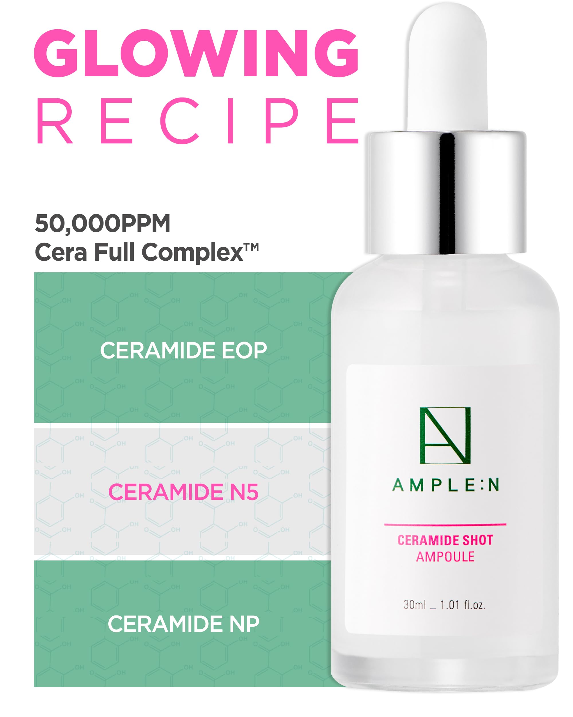 CORÉANA AMPLE:N ceramide shot serum drops on palm for quick absorption.