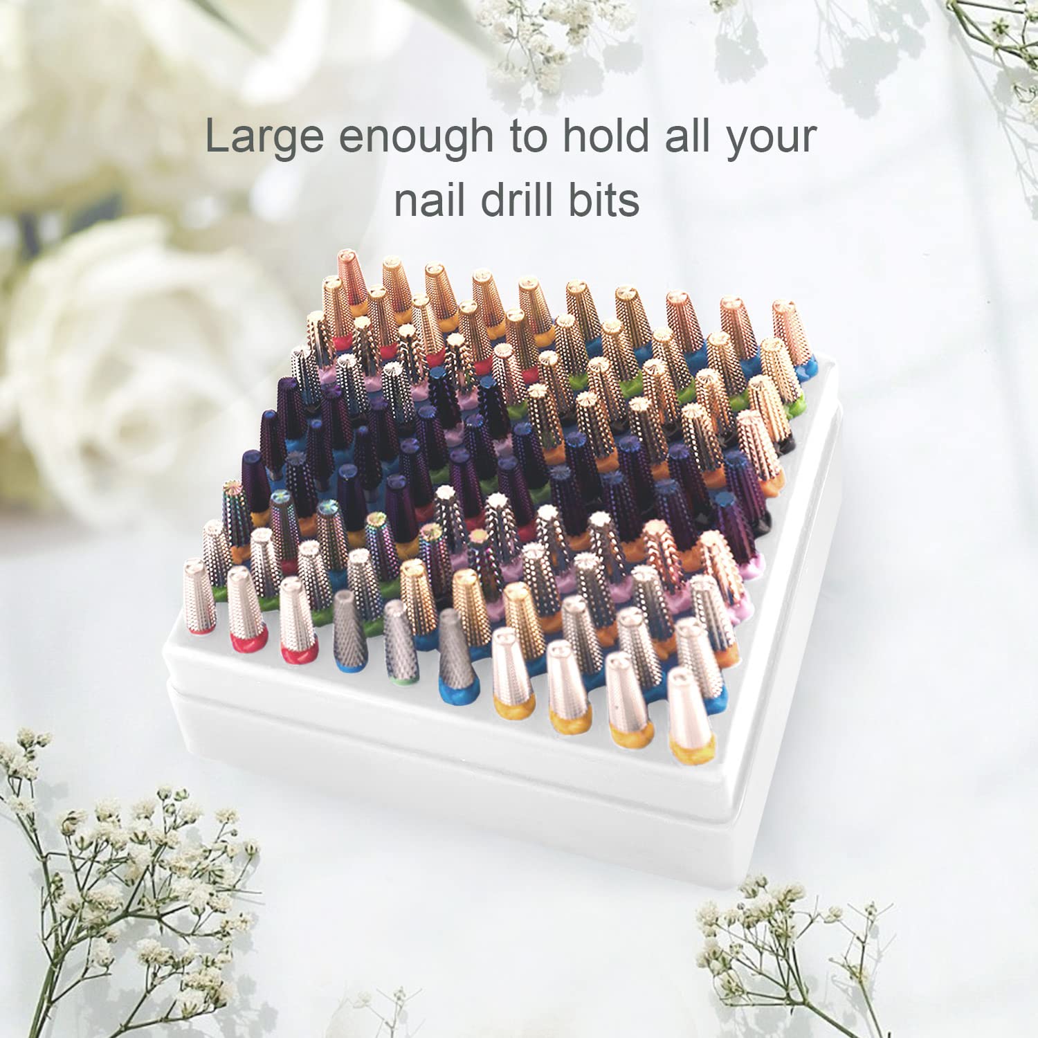 CORFULRA nail drill bits holder open lid view with dustproof design for clean storage.