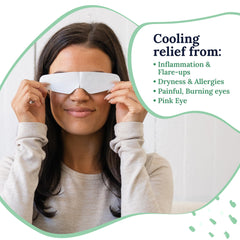 CorneaCare Rescue cooling eye mask closeup highlights instant soothing sensation for tired eyes.