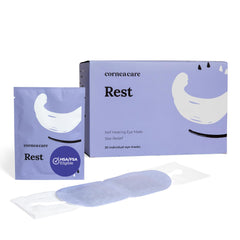 CorneaCare Rest packaging front showing travel-ready warm compress kit
