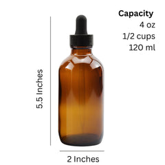 Cornucopia Brands amber glass bottle with measurement cap demonstrates precise drop control for blends.