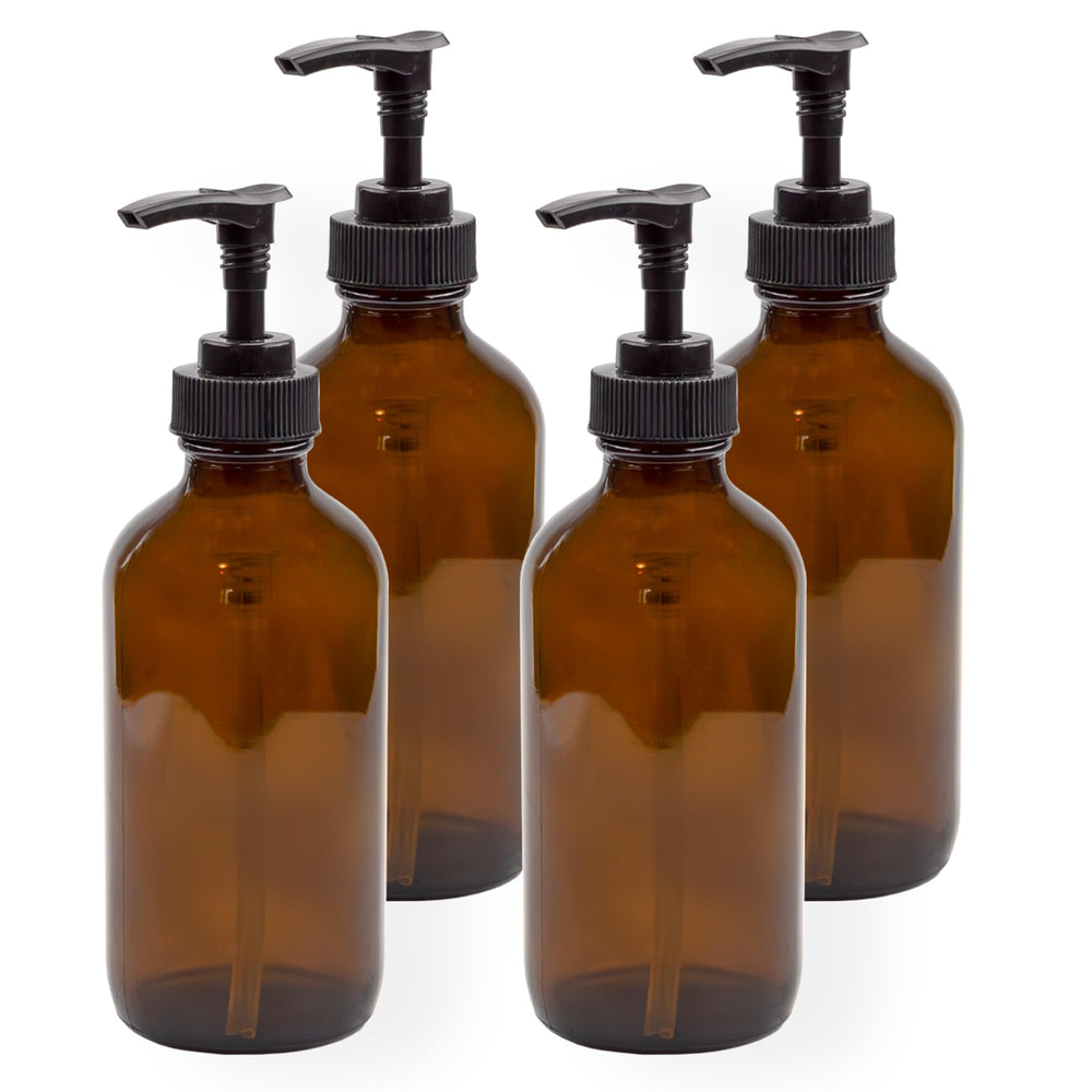 Cornucopia Brands 8oz amber glass pump bottle set of four for light-protected storage.