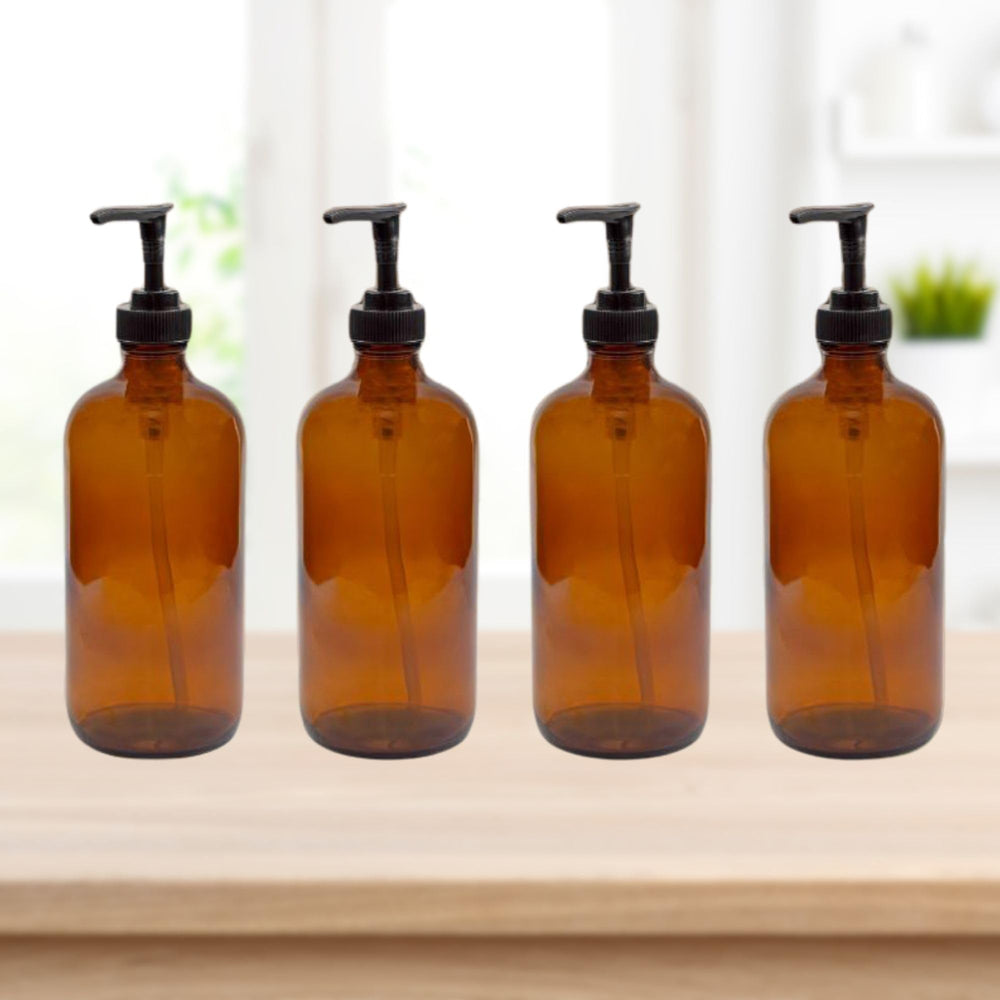 Cornucopia Brands amber glass bottle with pump top for easy dispensing.
