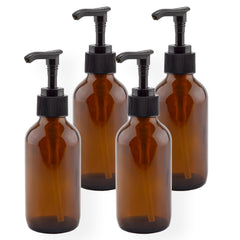Cornucopia Brands four-pack amber glass pump bottle set protects essential oils from light
