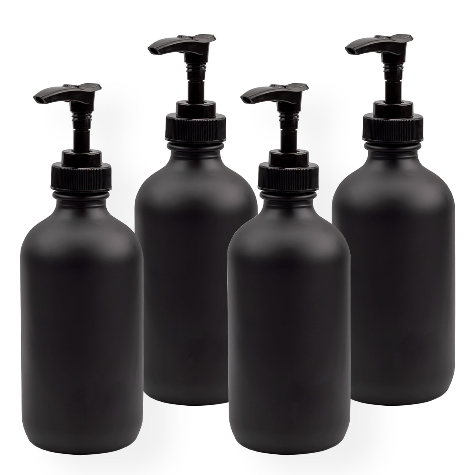 Cornucopia Brands black-coated bottle pump front 4-pack ideal for lotions and liquids.