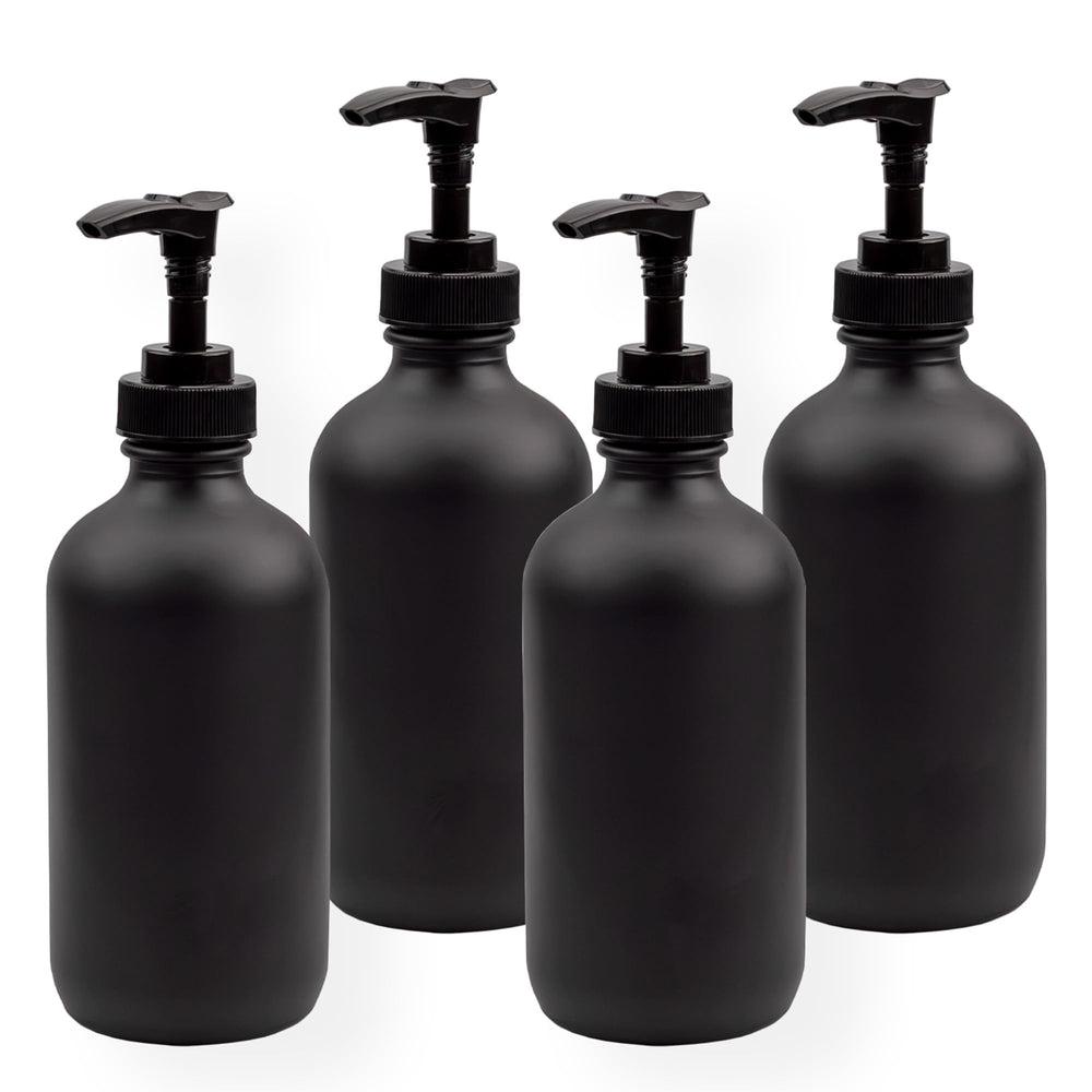 Cornucopia Brands black-coated bottle pump front 4-pack ideal for lotions and liquids.