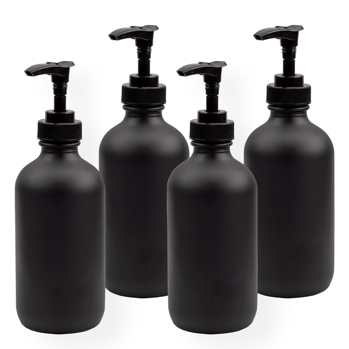 Cornucopia Brands black-coated bottle pump front 4-pack ideal for lotions and liquids.