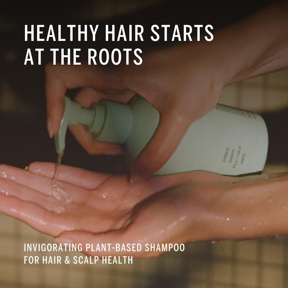 Corpus Cypress Shampoo ingredients highlight rice and jojoba proteins for strengthened hair.