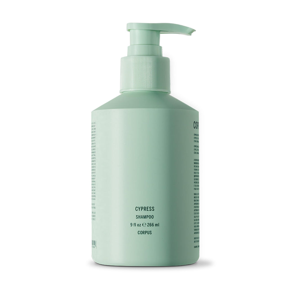Corpus Cypress Shampoo vegan cruelty-free icon communicates ethical care for hair.