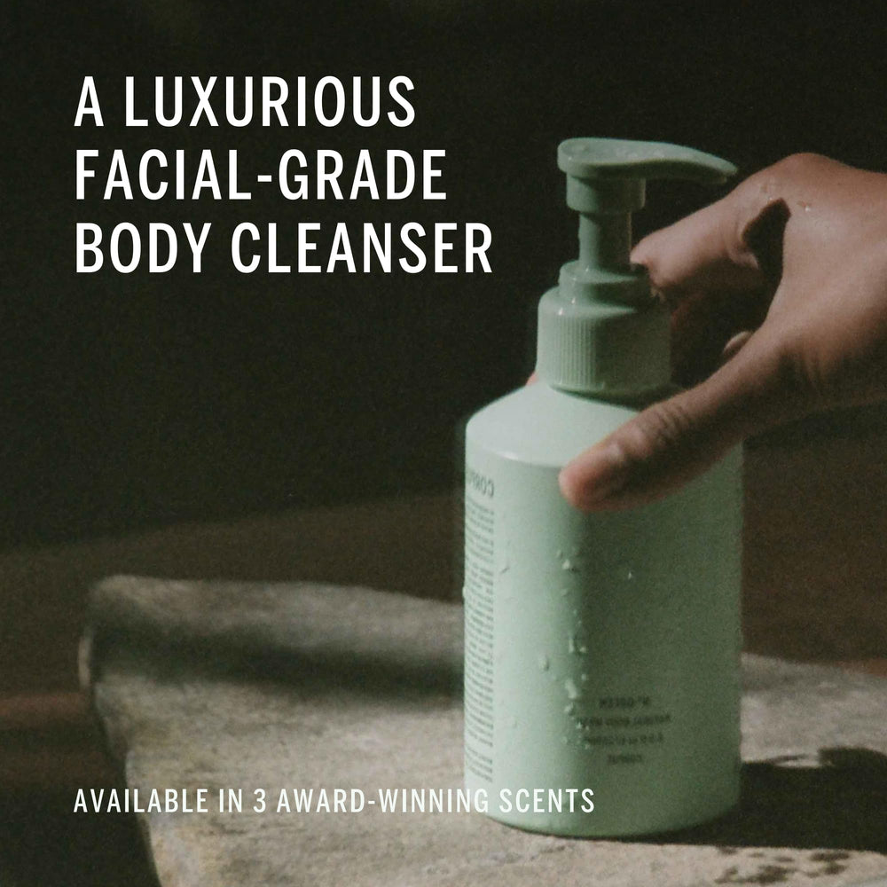 Corpus Nº Green Body Wash lather-action shows moisturizing cleanse in shower.