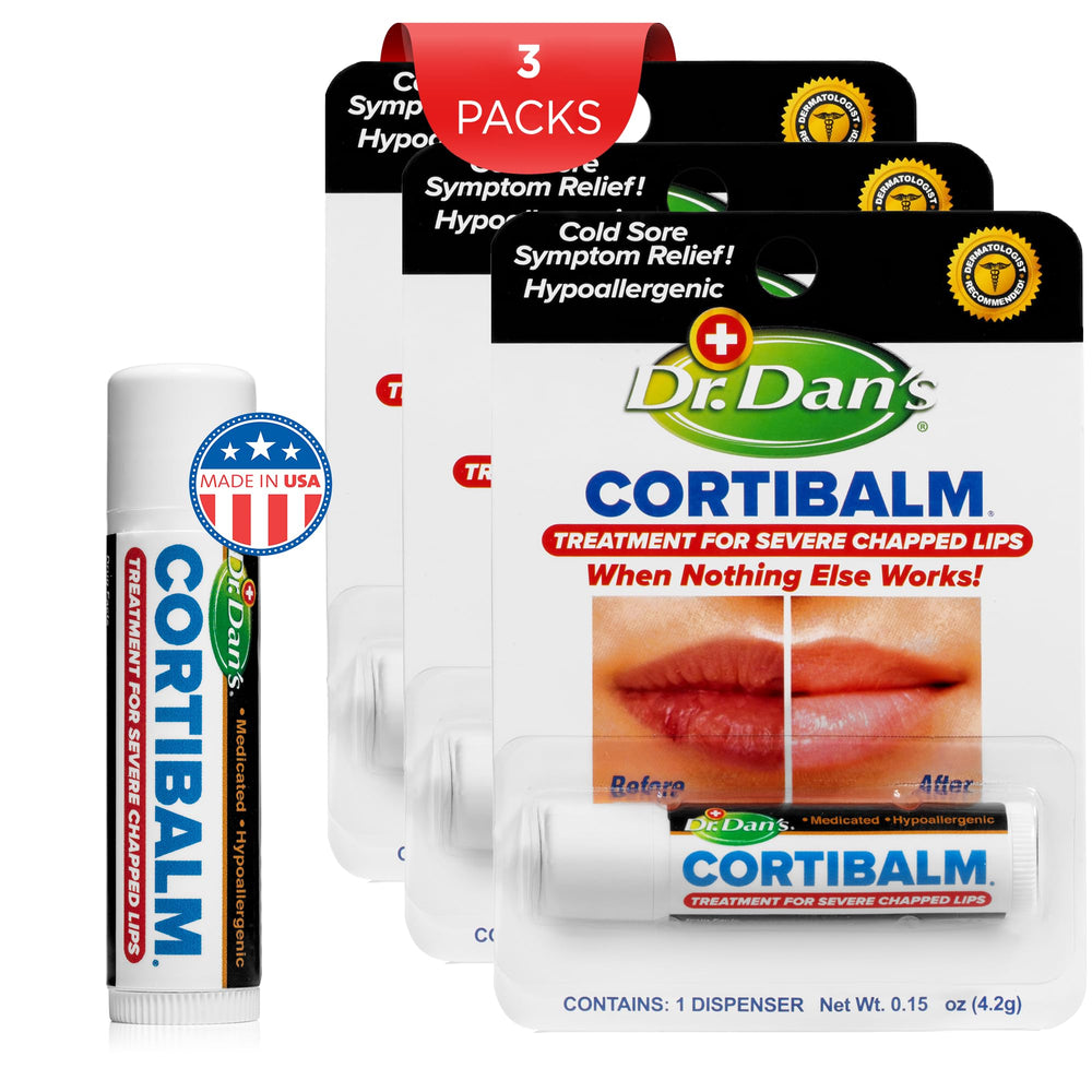 Cortibalm lip balm closeup reveals creamy texture for severely chapped lips.