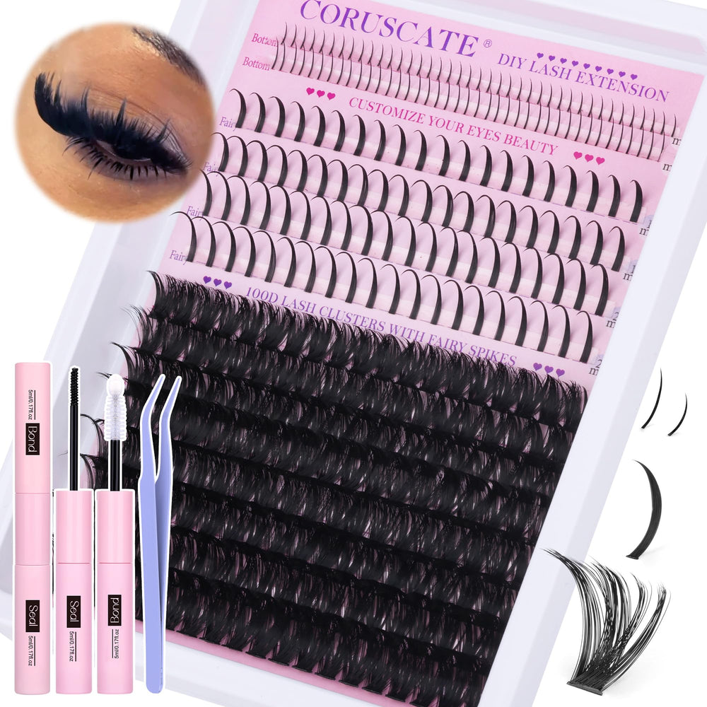 CORUSCATE 100D lash clusters kit for easy at-home extensions.