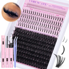 CORUSCATE 100D lash clusters kit for easy at-home extensions.