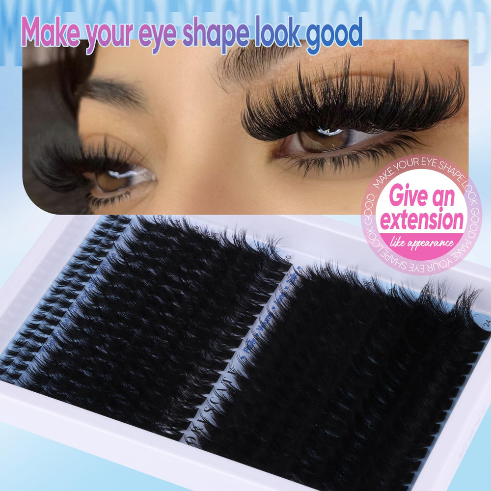 CORUSCATE 160D+260D lash clusters close-up reveals ultra-thick volume for a bold eye.