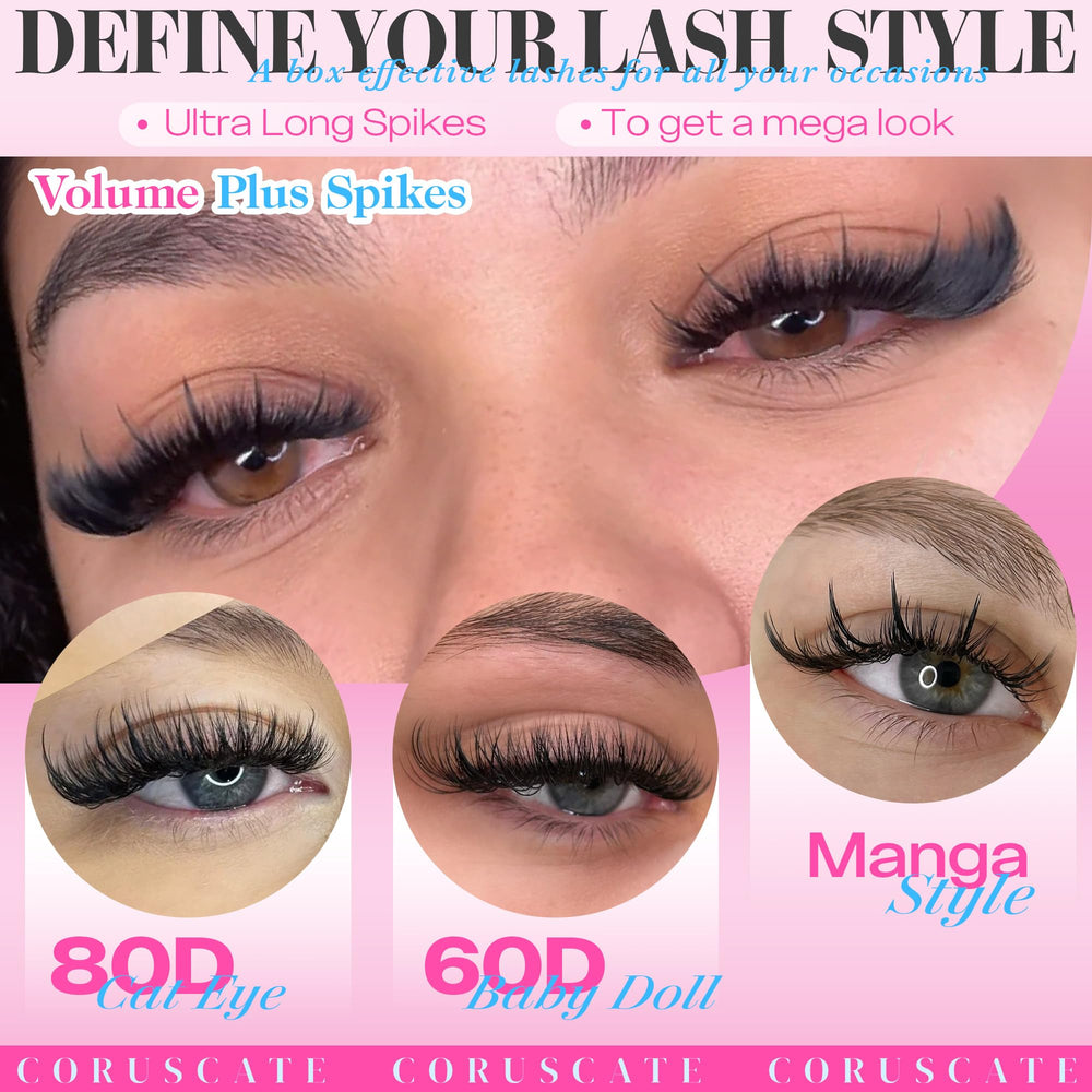 CORUSCATE manga-lash-look closeup showing bold layered volume with spike tips