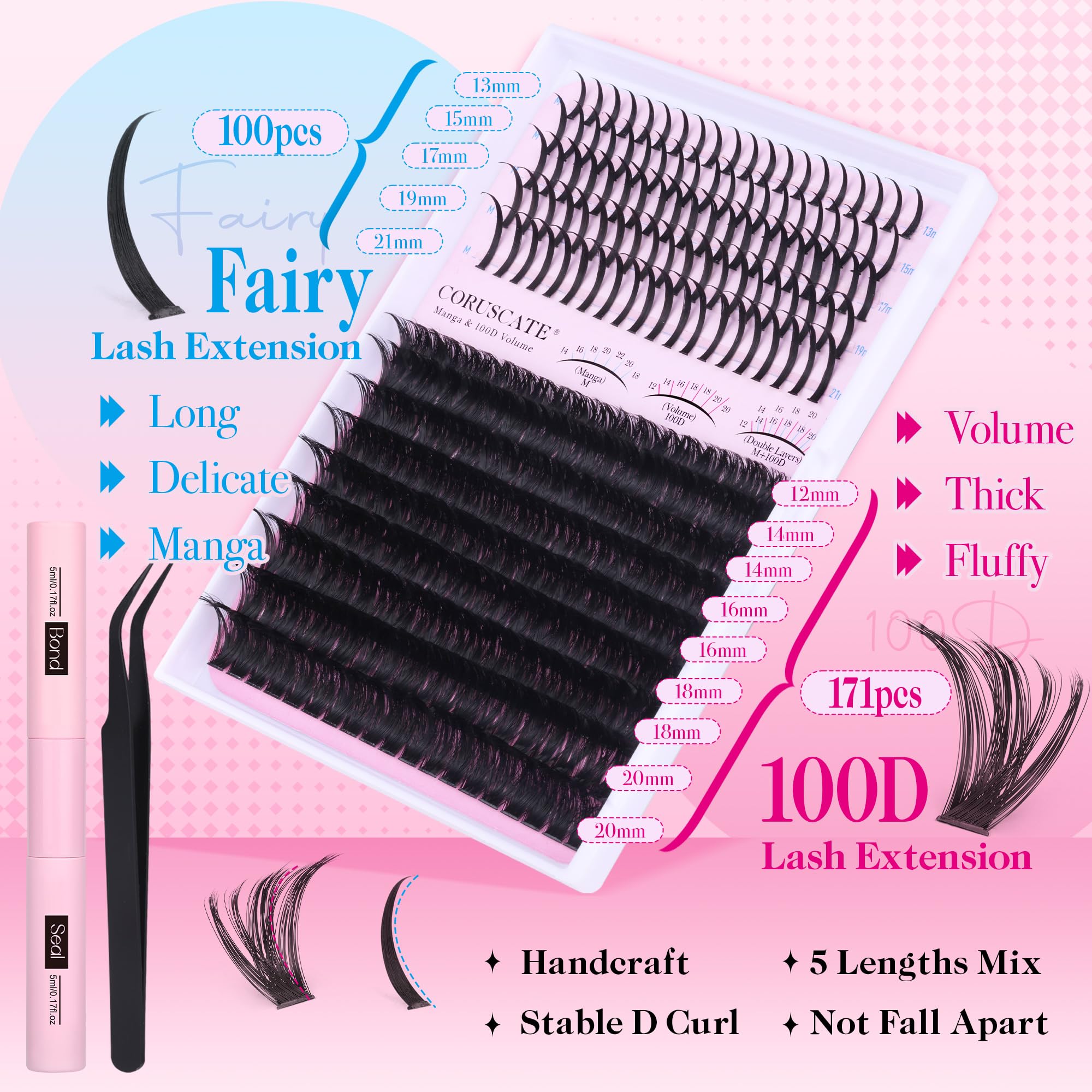 CORUSCATE spike-individual-lashes 13-21mm create sculpted, lightweight long-lash lines
