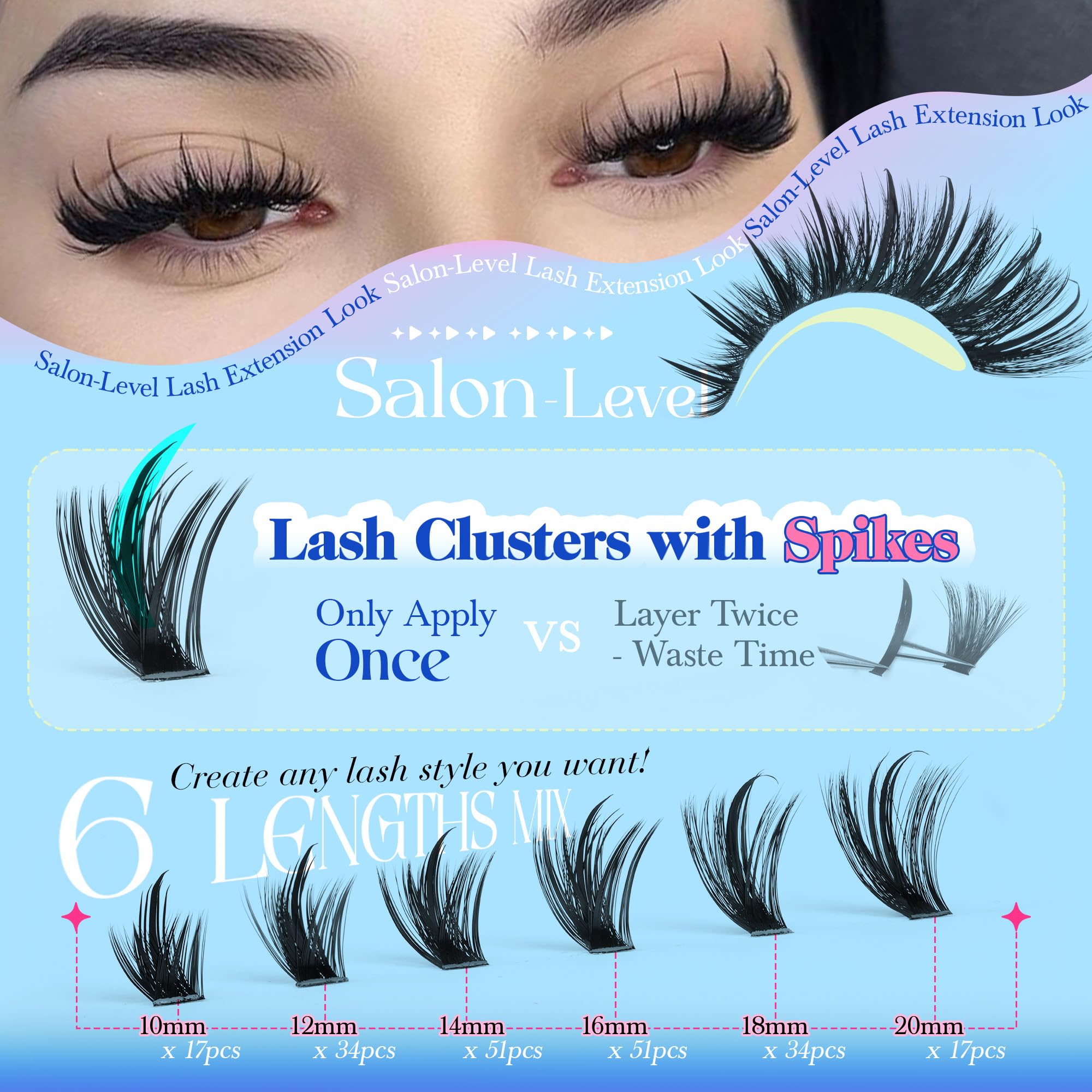 CORUSCATE 18mm lash clusters for sweeping, glamorous cat-eye flair.