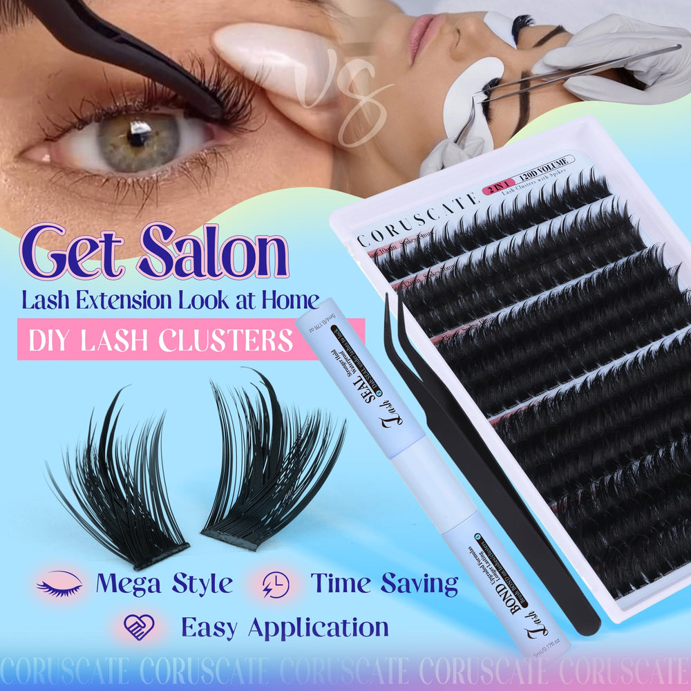 CORUSCATE 20mm lash clusters for ultra-long, statement lashes.