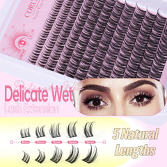 CORUSCATE Wispy Lash Clusters 10mm-12mm display fluttery, balanced lash line possibilities.