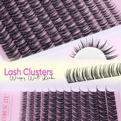 CORUSCATE Wispy Lash Clusters 14-16mm options offer glam drama when layered.