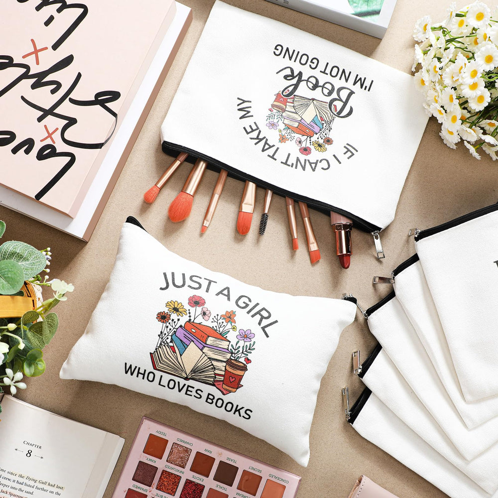 Cosblank bolsa de libro con diseño literario, ideal para maquillaje diario.