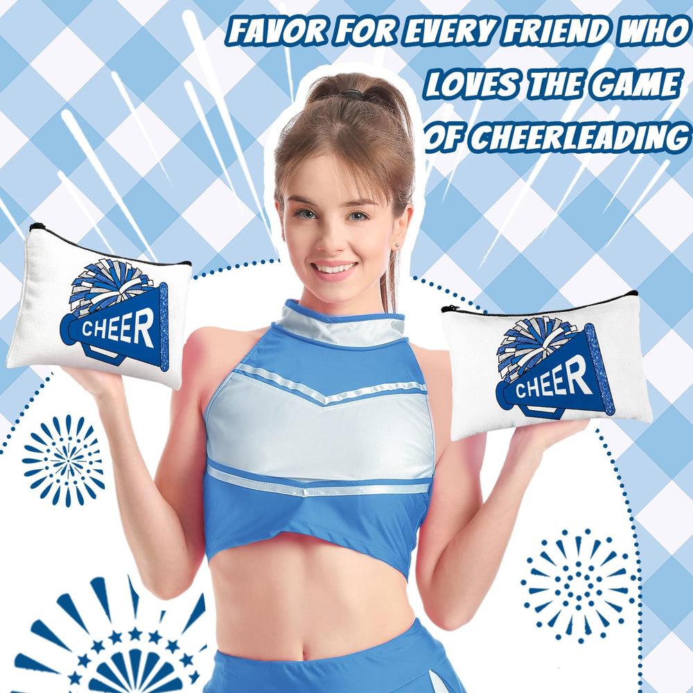 Cosblank cheer makeup bag blue back view showcasing vibrant design and easy zipper access