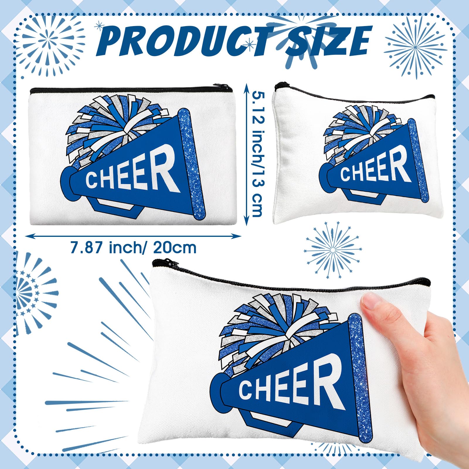 Cosblank cheer makeup bag blue closeup canvas emphasizes sturdy material for daily use and travel