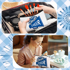Cosblank cheer makeup bag blue side view highlighting compact size for pockets and backpacks