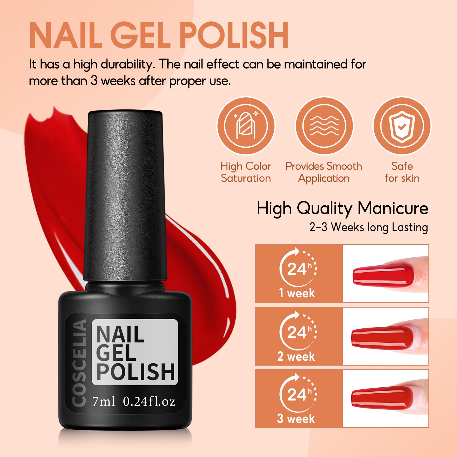 COSCELIA 35-color gel polish set covers nude, pink, red, glitter hues.