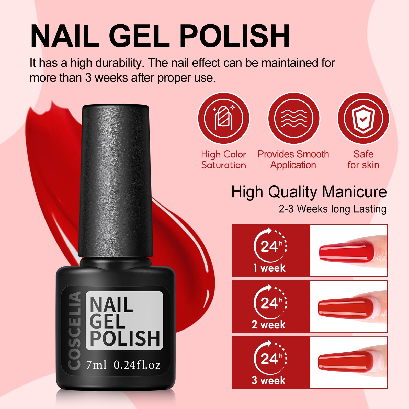 COSCELIA 35-color gel polish collection covers nude, pink, red, green, and more.
