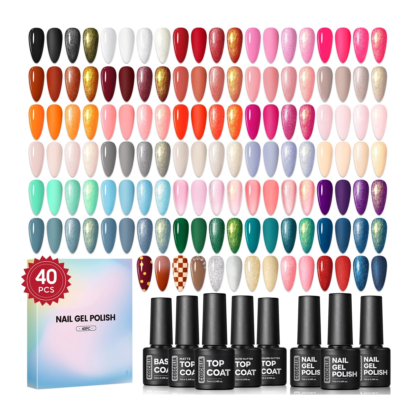 Coscelia 40pcs gel nail polish set close-up bottle detail for smooth color application