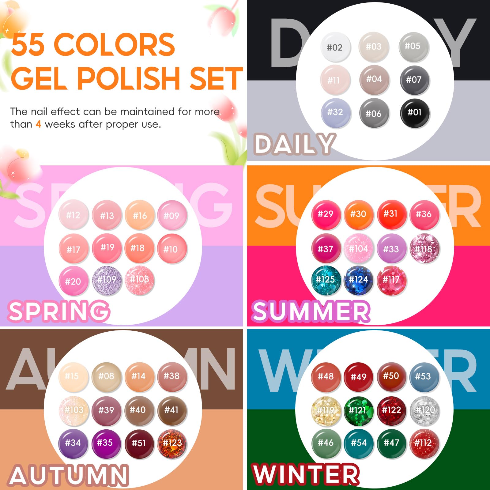 Coscelia 55 colors gel nail polish set with versatile shade options.