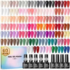 Coscelia 60 PCS Gel Nail Polish Set collection showcases 55 colors for DIY manicures.