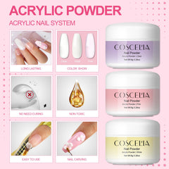 Coscelia acrylic nail kit acrylic powders set in pink, clear, white for extensions.
