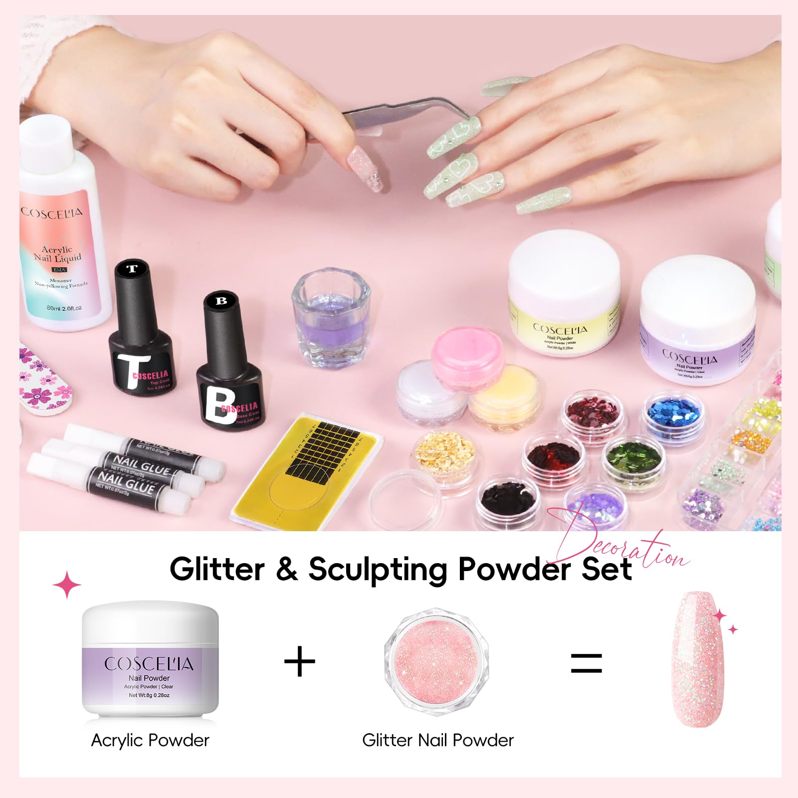 COSCELIA clear acrylic powder close-up ideal for strength and longevity