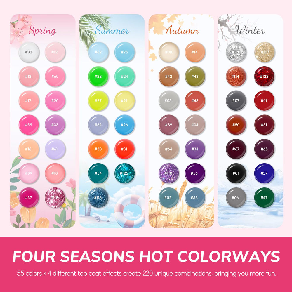 COSCELIA four-finish-styles highlights matte, glossy, silver glitter, and gold glitter options.