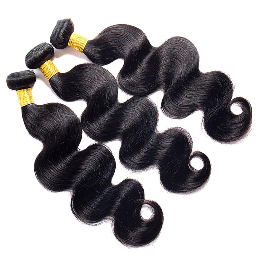 Coshgirl body wave bundles 16-inch on head demonstrating easy styling with full density