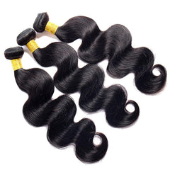 Coshgirl body wave bundles 16-inch on head demonstrating easy styling with full density