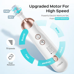 COSLUS 5-speed nail drill supports versatile nail care with quiet operation.