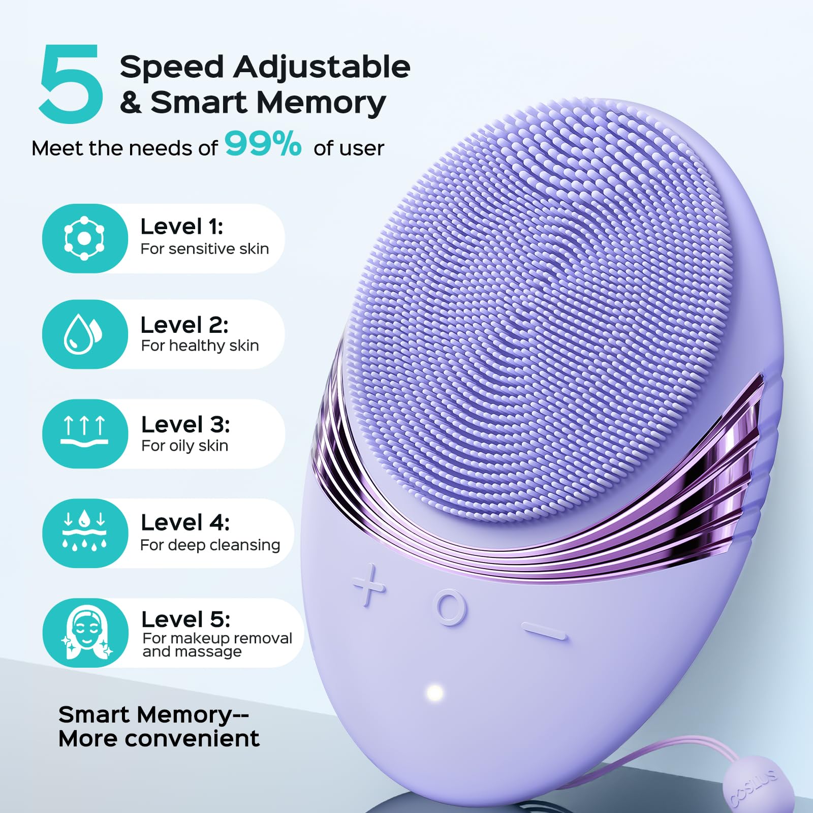 COSLUS facial brush in shower demonstrating IPX7 waterproof usability