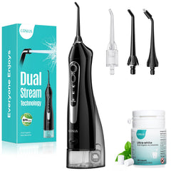 COSLUS C20 black flosser pick front angle showing sleek design and portability