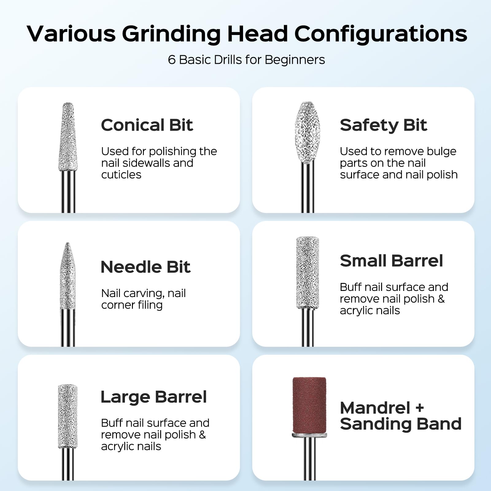 COSLUS accessory heads close-up showing versatile nail tools.