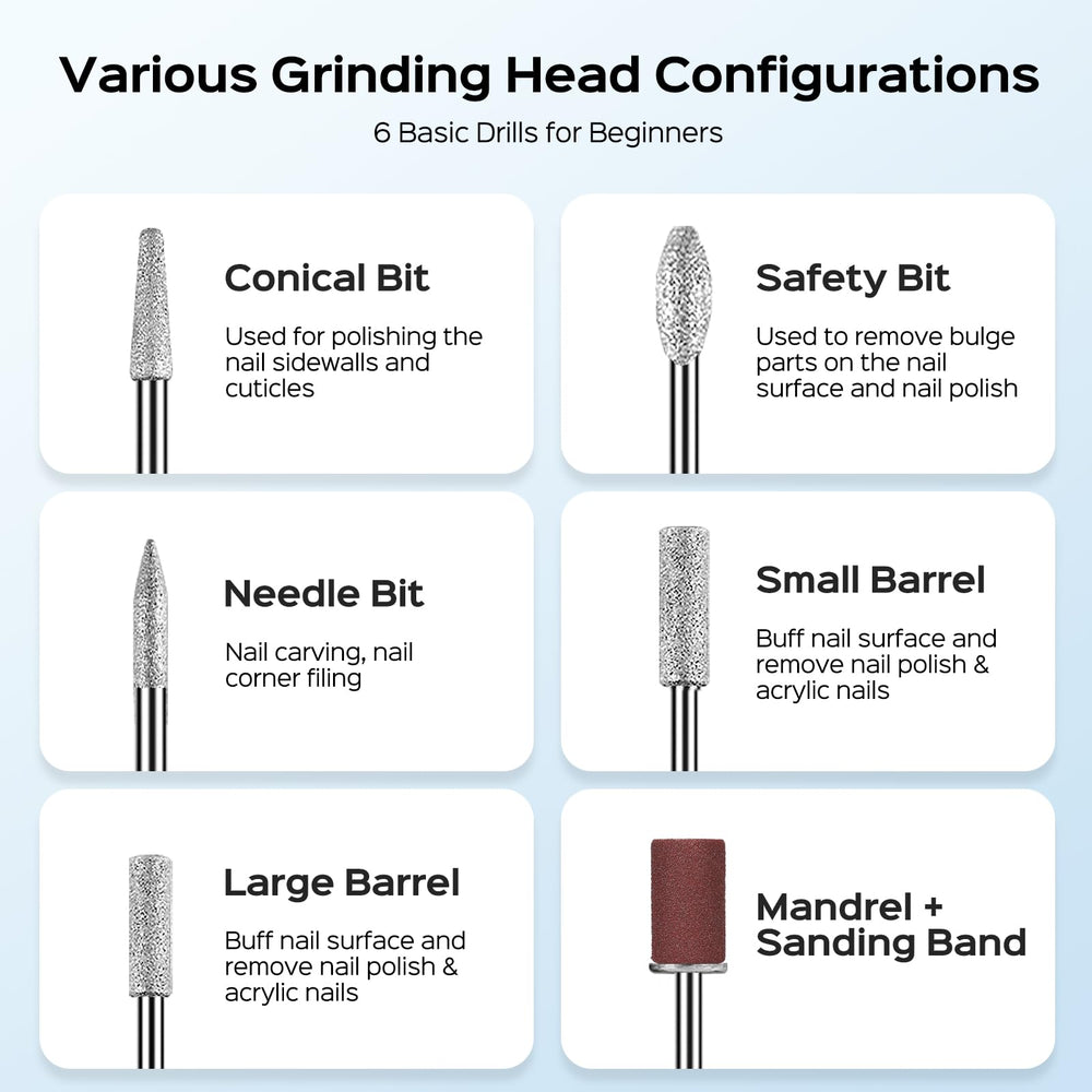 COSLUS accessory heads close-up showing versatile nail tools.
