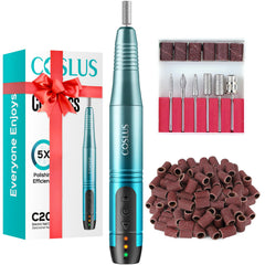 COSLUS cordless nail drill blue front view emphasizes portable manicure convenience