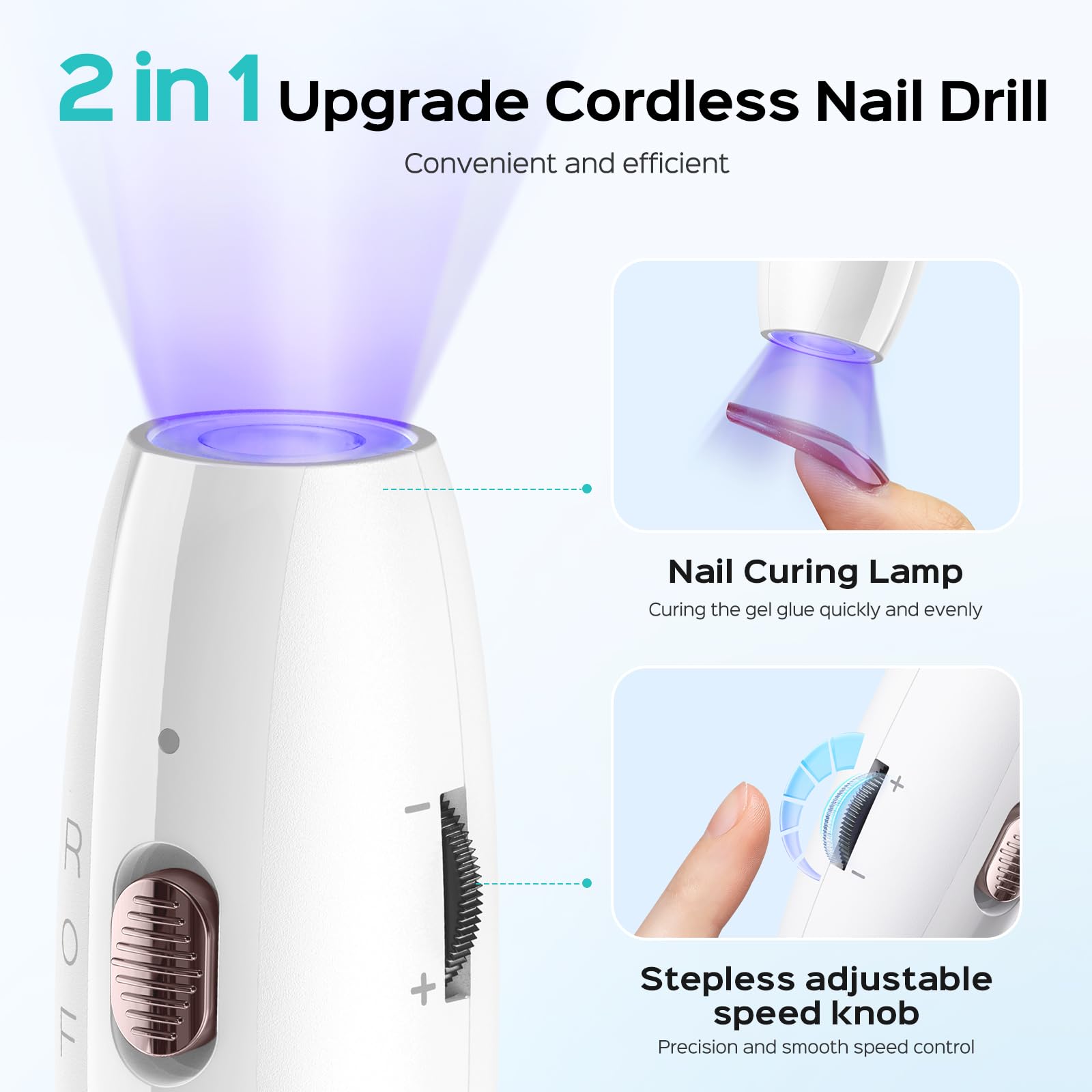 COSLUS built-in lamp image demonstrates 2-in-1 function for efficient gel curing at home.