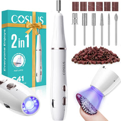 COSLUS cordless nail drill front view, compact design for space-saving home manicures.